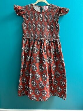 Whimsigoth Rust Floral Smocked Cotton Dress